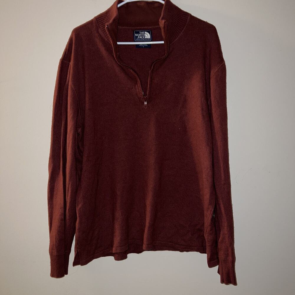 The North Face Sweater Sweatshirt Mens Large Red Quarter Zip Wool Blend